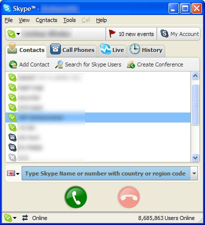 Skype 3.2 : MAIN WINDOW