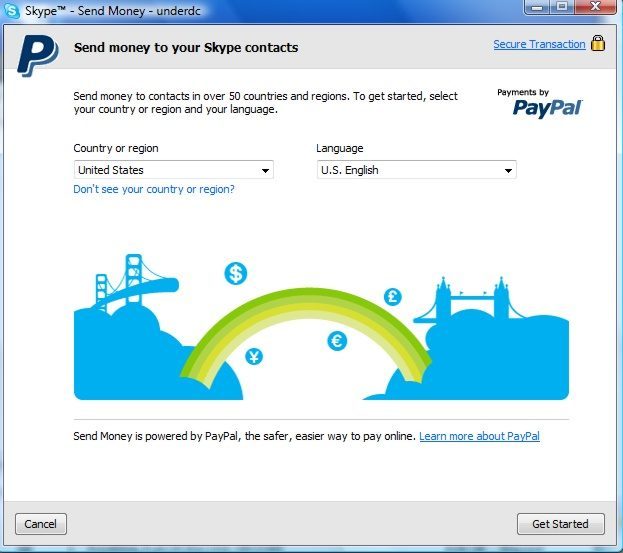 Skype 3.2 : Send Money Main Screen