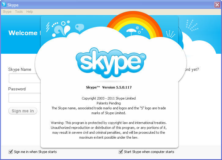 Skype 5.5 : Login window
