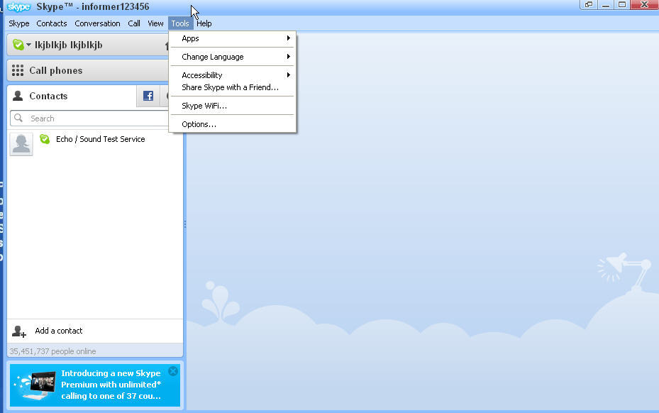 Skype 5.8 : Main window