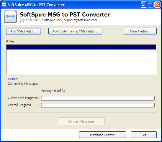 SoftSpire MSG to PST Converter 2.0 : Main window
