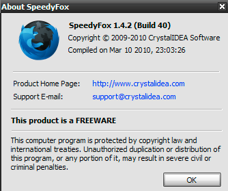 SpeedyFox 1.4 : About window
