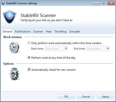 StableBit Scanner 2.5 : Settings Window