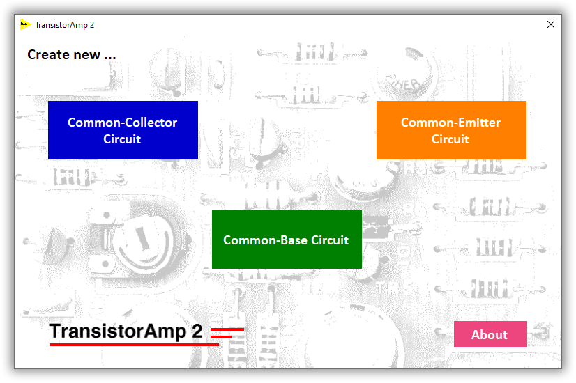 TransistorAmp 2.0 : Start screen of TransistorAmp 2