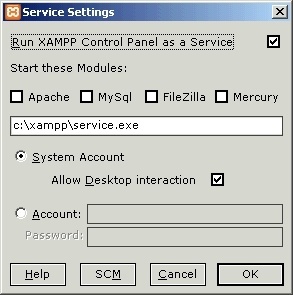 XAMPP 1.7 : Service Settings