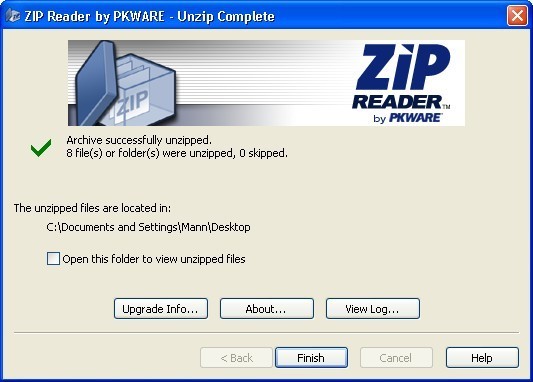 ZIP Reader 8.0 : Unzip complete window
