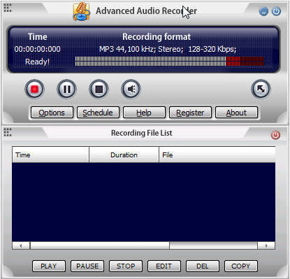 Advanced Audio Recorder 7.1 : Main screen