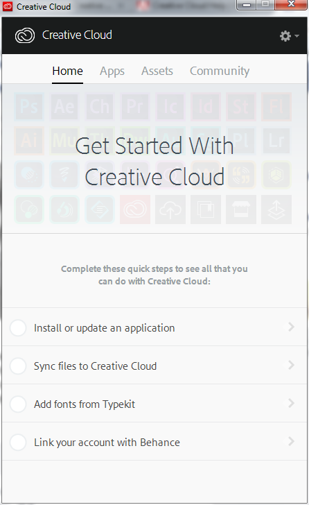 Adobe Creative Cloud 3.1 : Main window