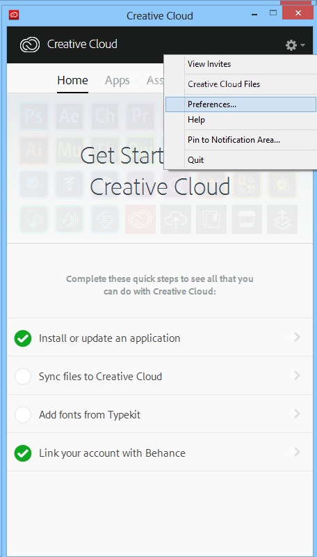 Adobe Creative Cloud 3.3 : Interface settings