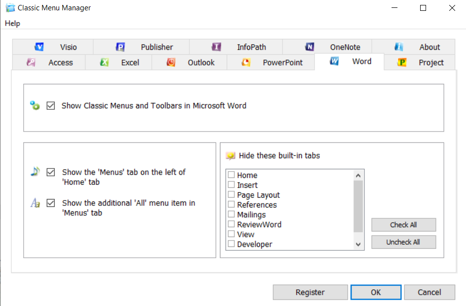 Classic Menu for Office Enterprise 9.2 : Word tab