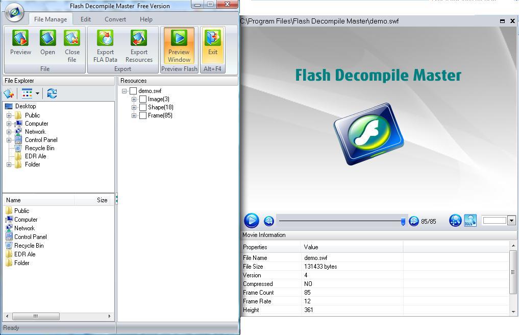 Flash Decompile Master 5.1 : Main Window