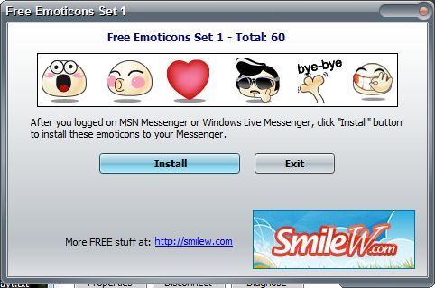 Free Emoticons Set 1.0 : Main screen of the program.