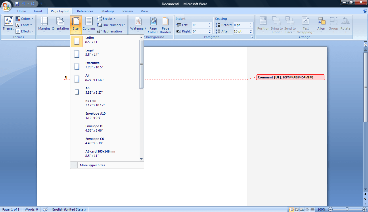 Microsoft Office Word 12.0 : page layout- size