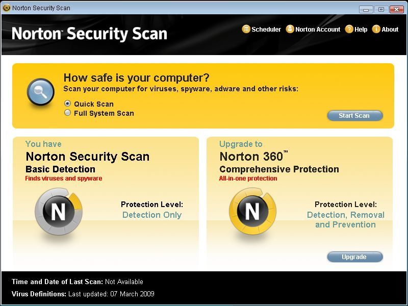 Norton Security Scan : Normal screen