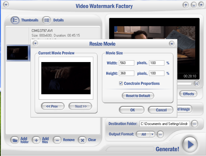 Video Watermark Factory 1.0 : Resize movie