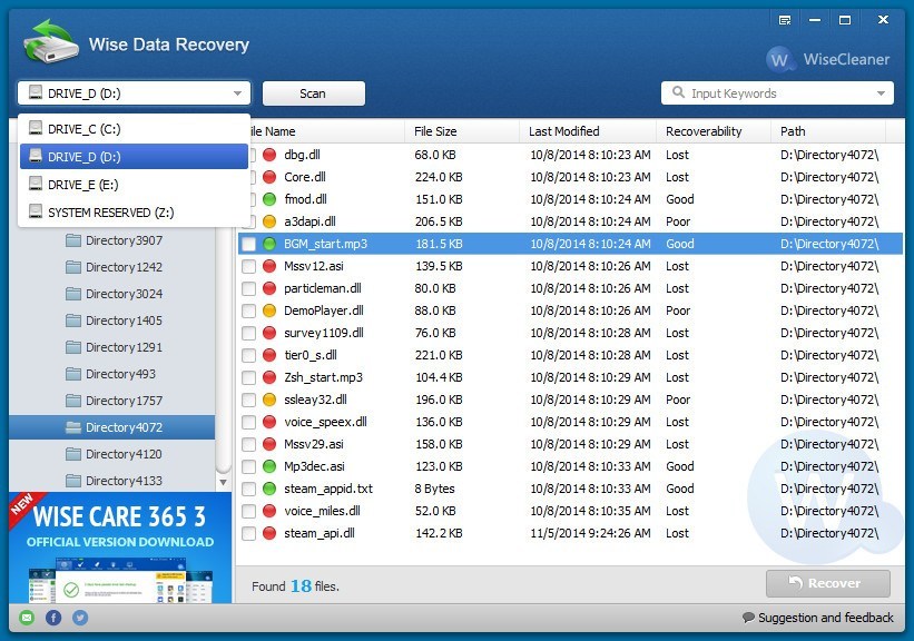 Wise Data Recovery 3.5 : Drive Selection