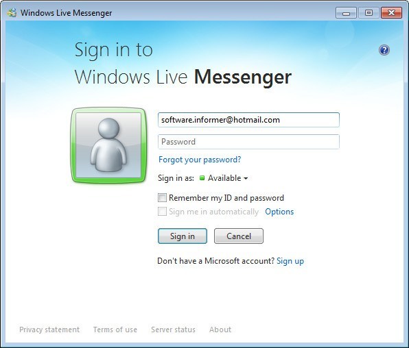 Windows Live Messenger : Login window