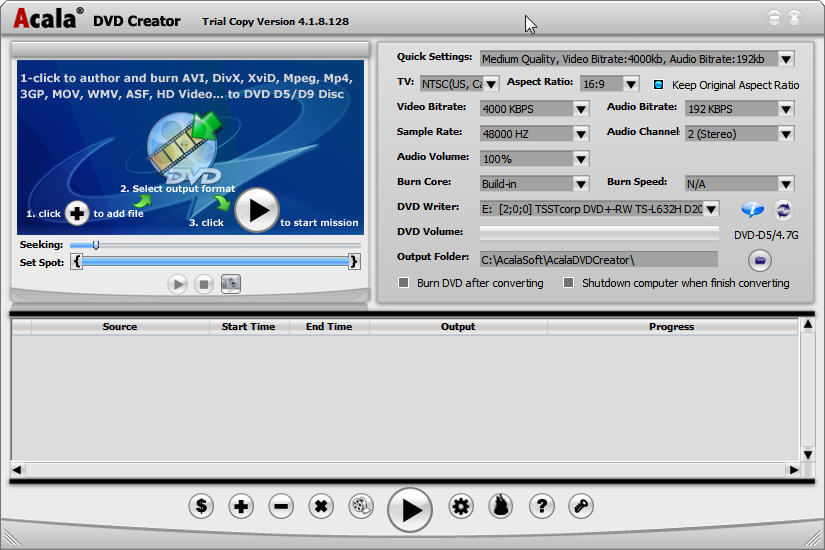 Acala DVD Creator 4.1 : Main window