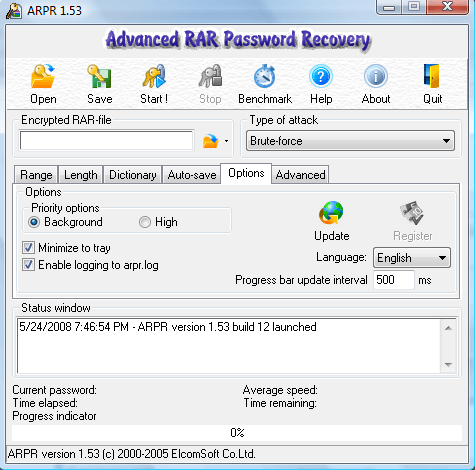 Advanced ZIP Password Recovery 4.0 : OPTIONS