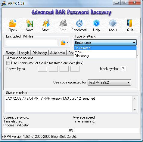 Advanced ZIP Password Recovery 4.0 : type of attack