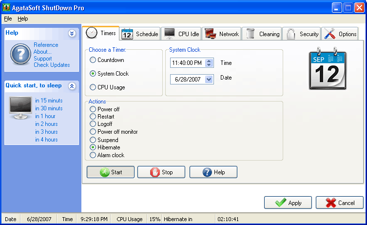 AgataSoft ShutDown Pro 2.9 : Main Window