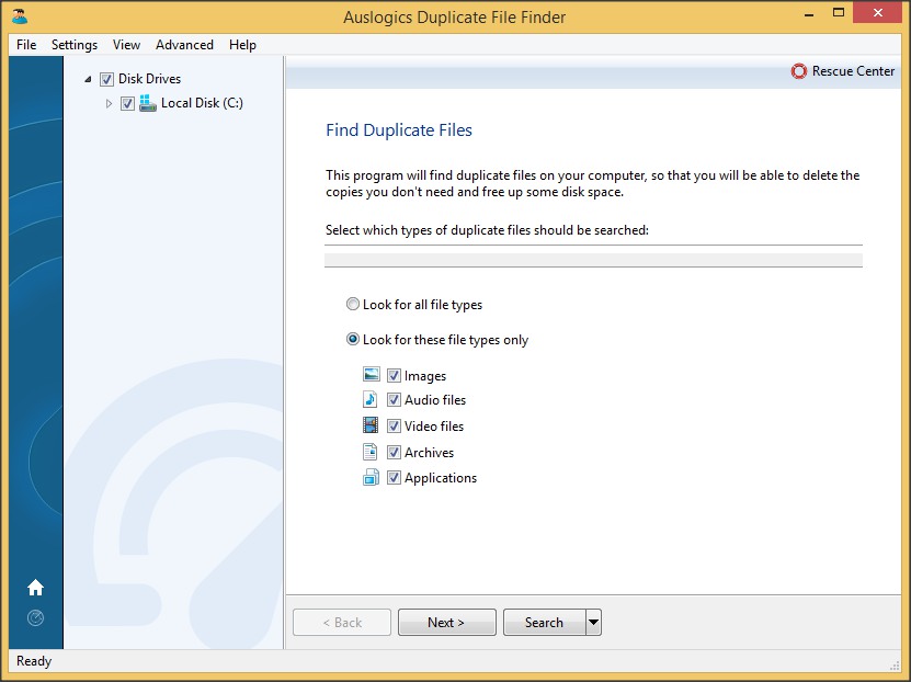 AusLogics Duplicate File Finder 6.1 : File Types Definition