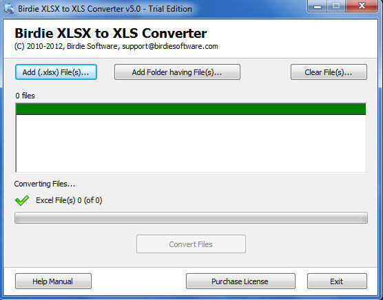 Birdie XLSX to XLS Converter 5.0 : Main window