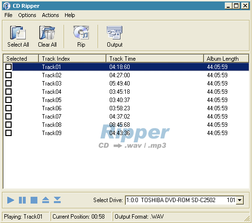 CD to WAV and MP3 Ripper 1.4 : general view