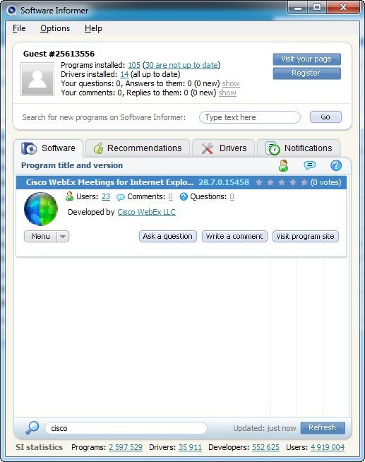 Cisco WebEx Meeting Center for Internet Explorer 28.7 : S.I Client Window