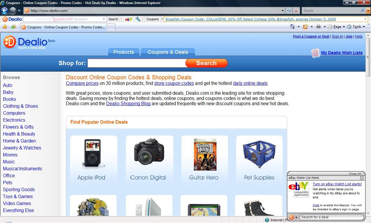 Dealio Toolbar : Ebay watchlist alert