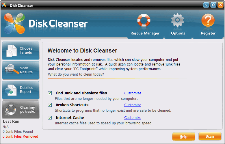 Disk Cleanser 2.7 : Main Window
