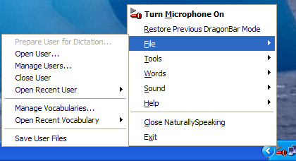 Dragon NaturallySpeaking 9.5 : Functional Tray Icon