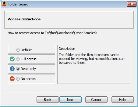 Folder Guard 18.1 : Access Restrictions