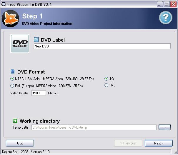 Free Videos To DVD : Step : Project Information