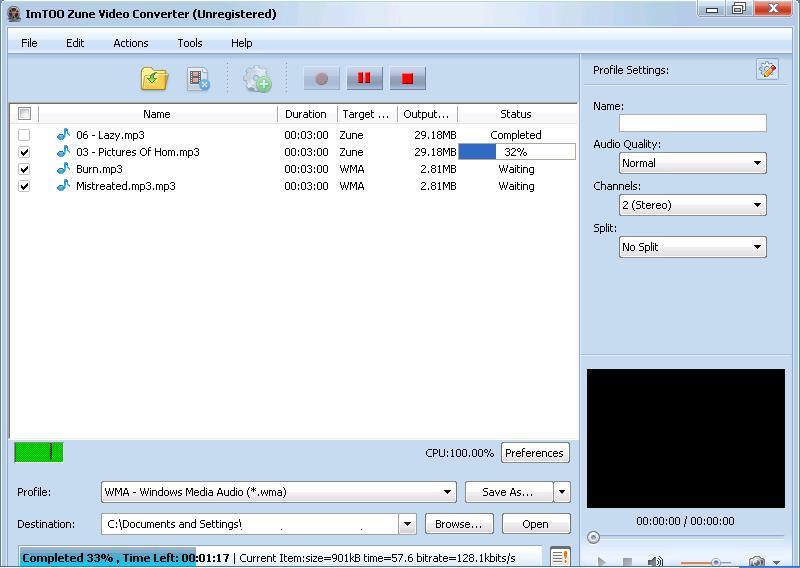ImTOO Zune Video Converter 5.1 : Coverting MP3 to WAV