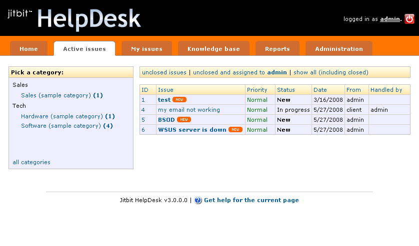 Jitbit HelpDesk 2.7 : Main Window