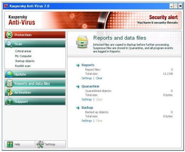 Kaspersky Anti-Virus 7.0 : Reports and Data Files