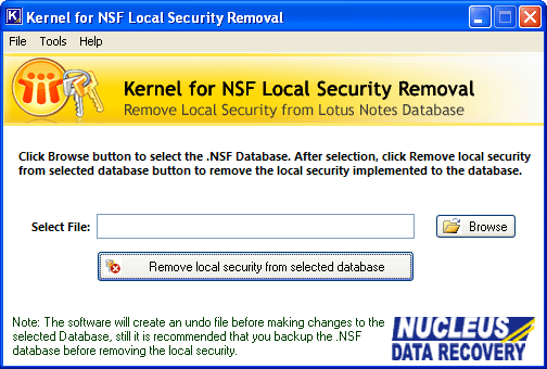 Kernel for NSF Local Security Removal 9.1 : Main window