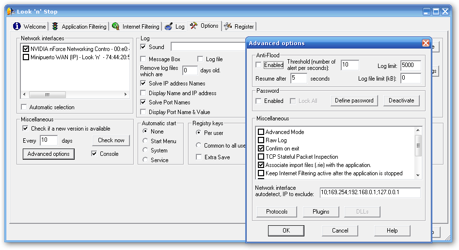 Look 'n' Stop 2.0 : The program options