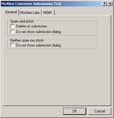 McAfee Customer Submission Tool 2.3 : Main menu