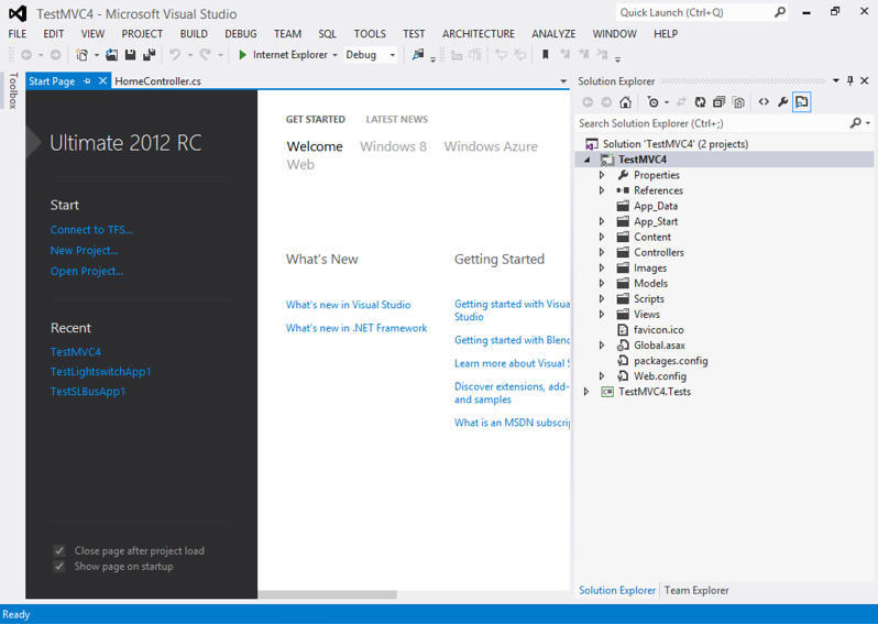 Microsoft Visual Studio Ultimate 2012 RC 11.0 : Main Window