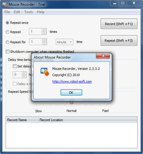 Mouse Recorder 2.3 : Main window
