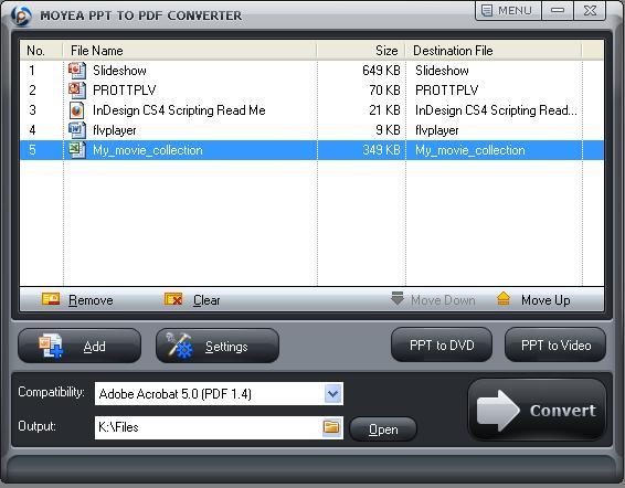 Moyea PPT to PDF Converter 1.2 : Files Selected for Batch Conversion