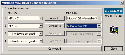 MusicLab MIDI Connection Center 1.1 : Main window