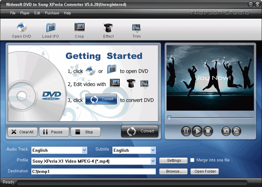 Nidesoft DVD to Sony XPeria Converter 5.6 : Main window.