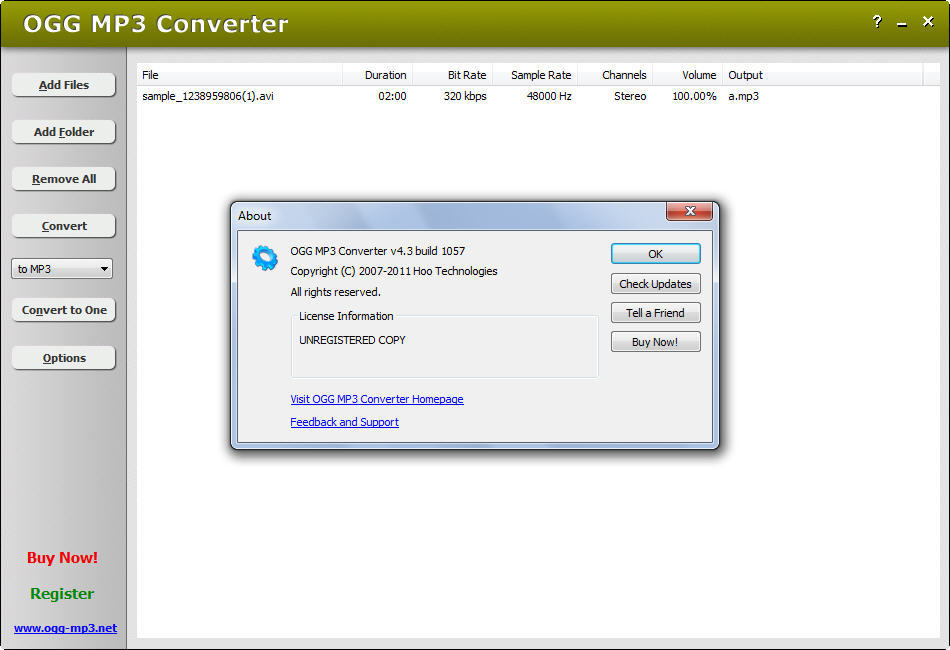 OGG MP3 Converter 4.3 : Main window