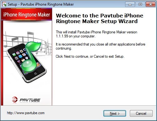 Pavtube iPhone Ringtone Maker 1.1 : Setup Wizard