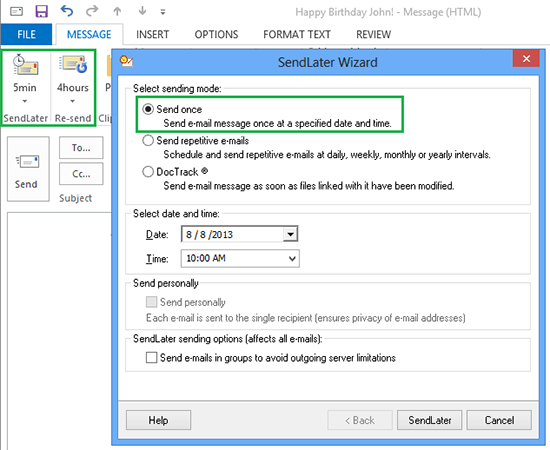 SendLater for Outlook 3.30 : Main Window