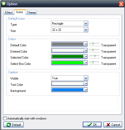 Shock Desktop 3D 0.5 : Icons options