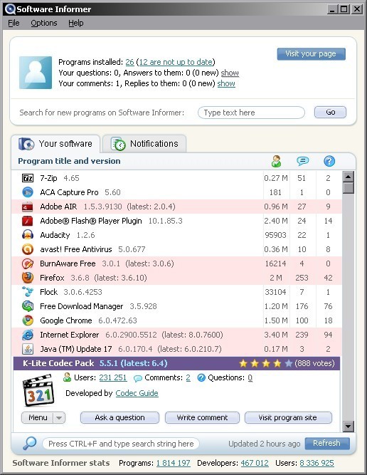 Software Informer 1.0 beta : Main Window